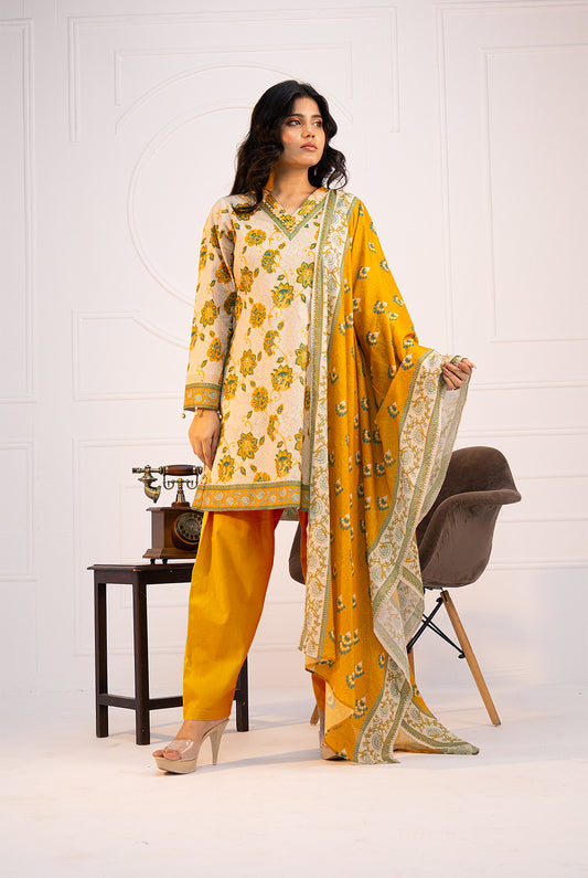 3 Pc | Unstitched | Lawn