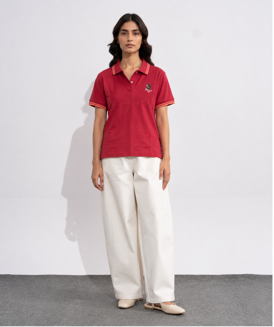 Crimson Embroidered Polo T-Shirt
