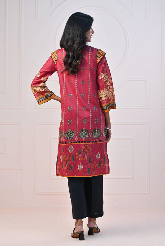 1 PC | RTW | Digital Printed Pink Embroidered Lawn Shirt