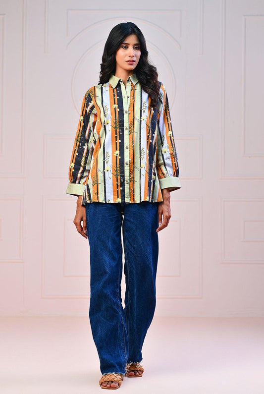 1 PC | RTW | Digital Printed Cotton Satin Shirt