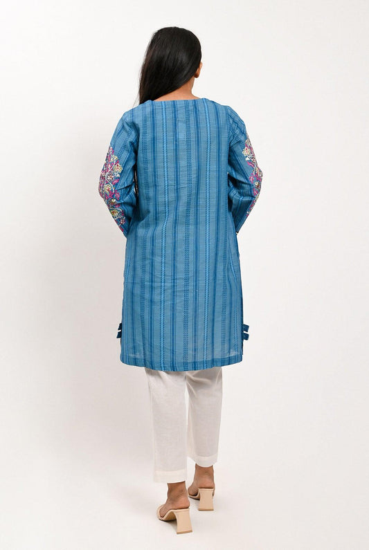 1PC | Khaddar Emb. Azure Blue Shirt |RTW