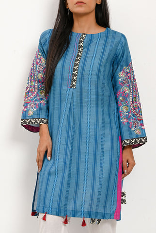 1PC | Khaddar Emb. Azure Blue Shirt |RTW