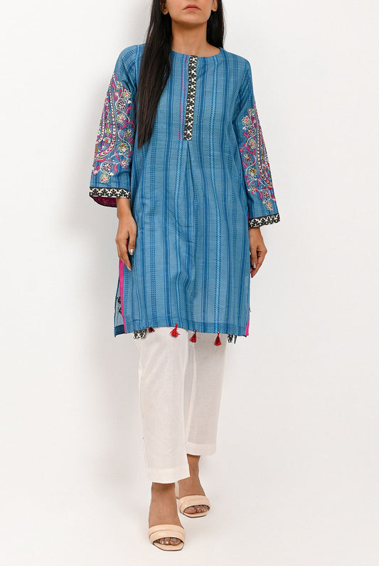 1PC | Khaddar Emb. Azure Blue Shirt |RTW