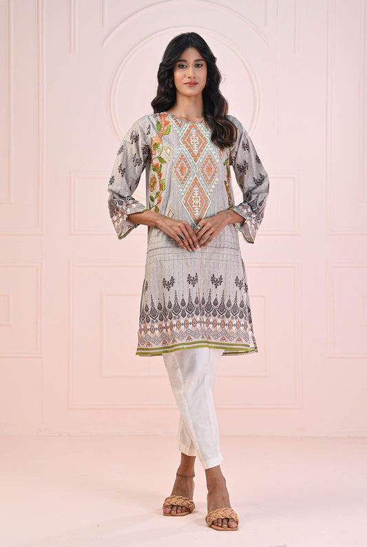 1 PC | RTW | Digital Printed Lawn Shirt with Intricate Embroidery