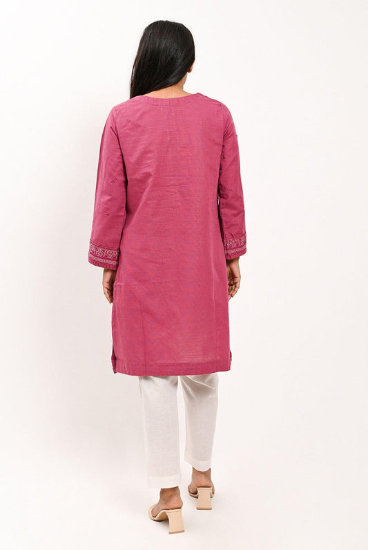 1PC | Khaddar Emb. Dark Fuchsia Pink Shirt |RTW