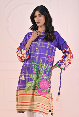 1 PC | RTW | Digital Printed Embroidered Lawn Shirt Purple