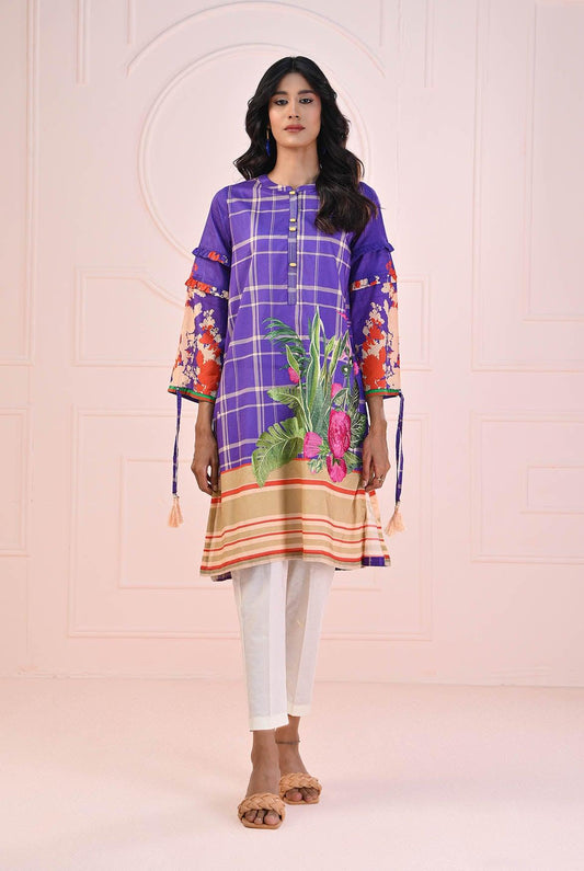 1 PC | RTW | Digital Printed Embroidered Lawn Shirt Purple