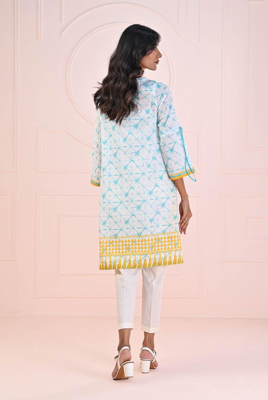 1 PC | RTW | Digital Printed Embroidered Lawn Shirt Aqua Teal