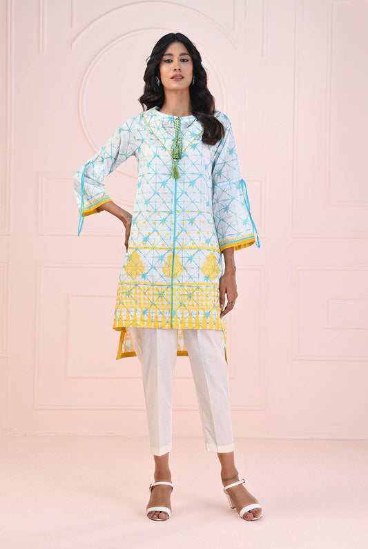 1 PC | RTW | Digital Printed Embroidered Lawn Shirt Aqua Teal