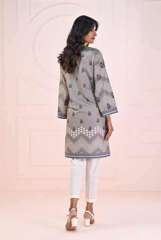 1 PC | RTW | Digital Printed Embroidered Lawn Shirt Warm Gray