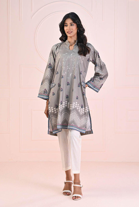 1 PC | RTW | Digital Printed Embroidered Lawn Shirt Warm Gray