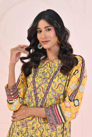 1 PC | RTW | Digital Printed Yellow Tribal Lawn Shirt