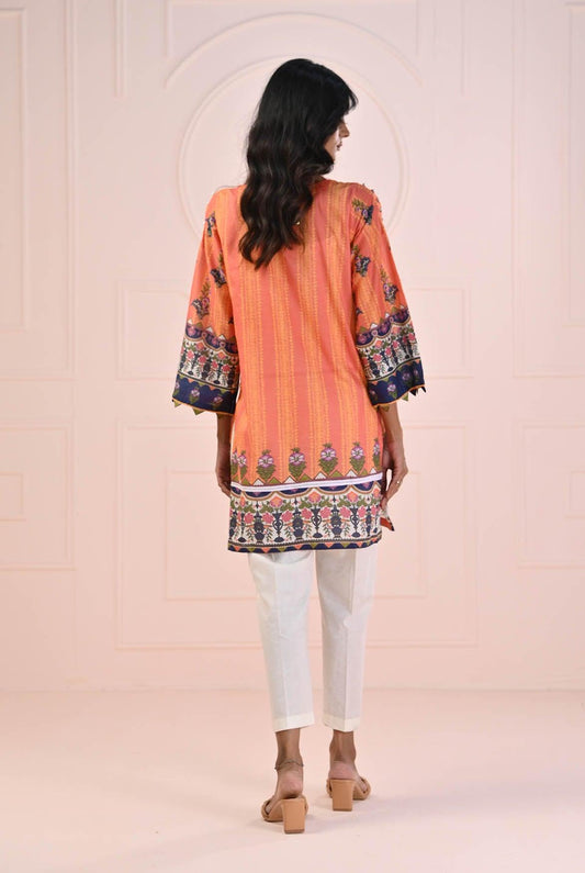 1 PC | RTW | Digital Printed Embroidered Lawn Shirt Burnt Orange