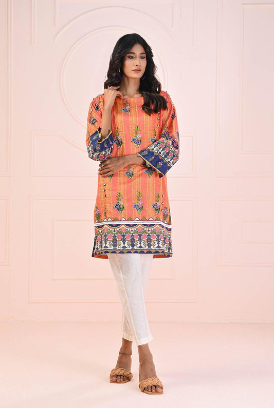 1 PC | RTW | Digital Printed Embroidered Lawn Shirt Burnt Orange