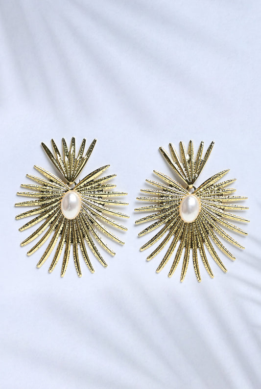 statement earrings in gold and pearl
