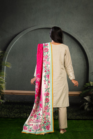 3PC | Emb. Khaddar Shirt, Trouser & Dupatta |RTW