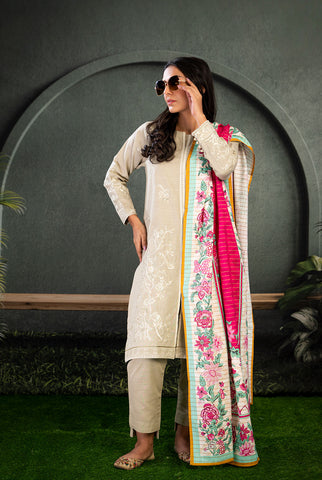 3PC | Emb. Khaddar Shirt, Trouser & Dupatta |RTW