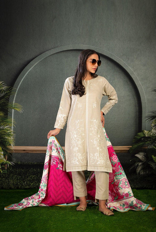 3PC | Emb. Khaddar Shirt, Trouser & Dupatta |RTW