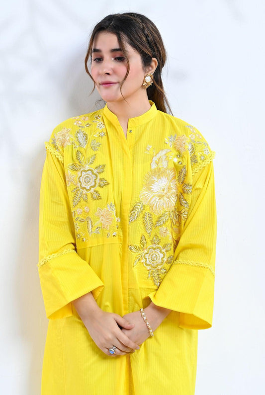 1Pc | Emb. Dobby Lemon Yellow Shirt |RTW