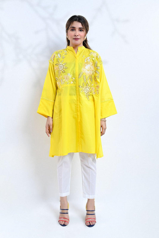 1Pc | Emb. Dobby Lemon Yellow Shirt |RTW