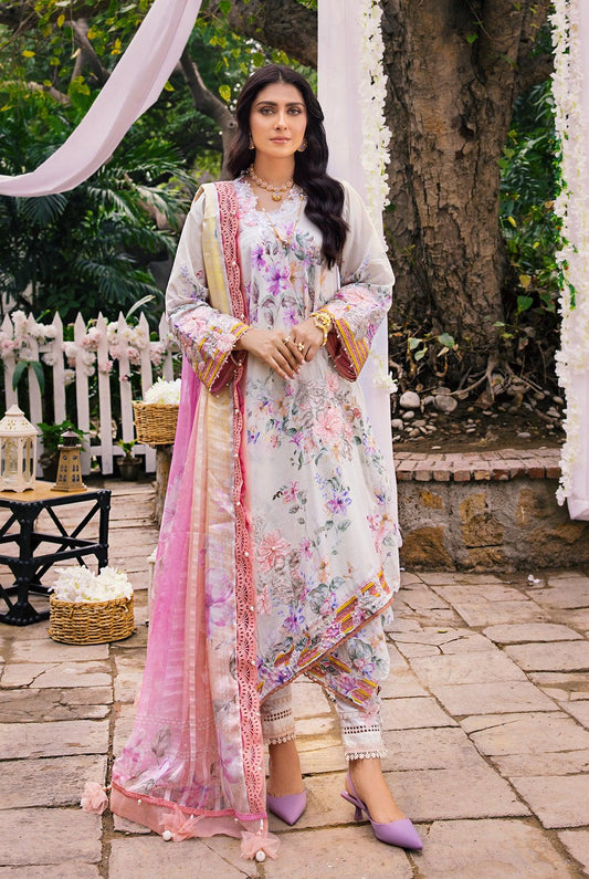 3 Piece | Unstitched | Lawn With Jacquard Chiffon Duppata & Embroidered Organza Patch