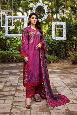 3 Piece | Unstitched | Lawn With Jacquard Chiffon Duppata & Embroidered Organza Patch