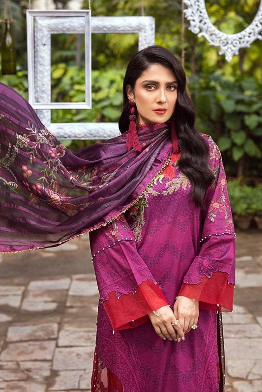 3 Piece | Unstitched | Lawn With Jacquard Chiffon Duppata & Embroidered Organza Patch