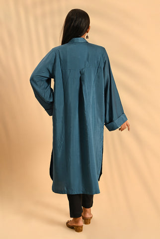 1PC | Poly viscose Minimalist Teal Elegance Shirt | RTW