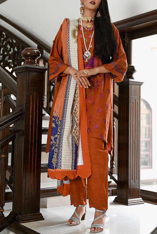 3Pc | Unstitched | Embroidered Khaddar