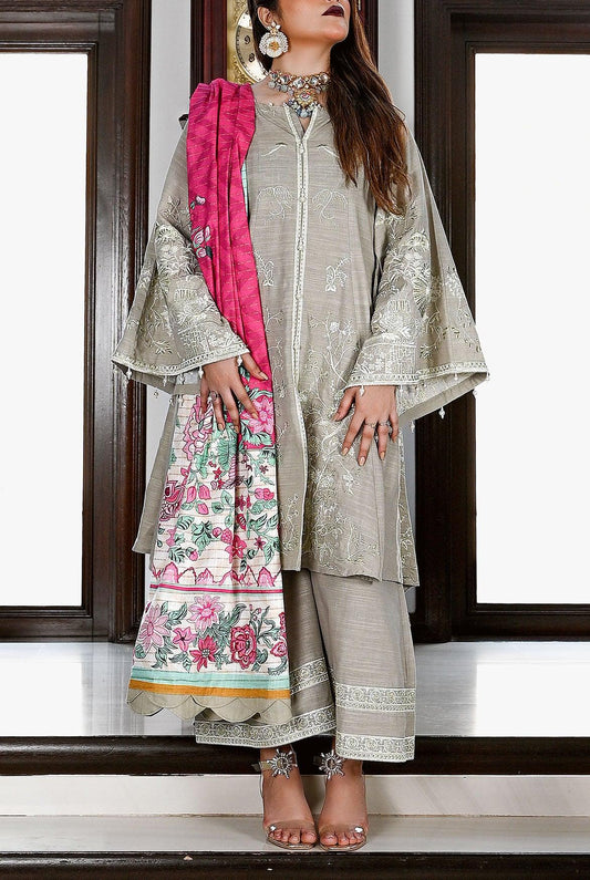 3Pc | Unstitched | Embroidered Khaddar