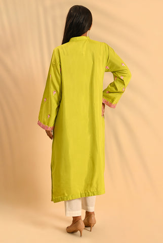 1PC | Poly viscose Emb. Canary Yellow Shirt | RTW