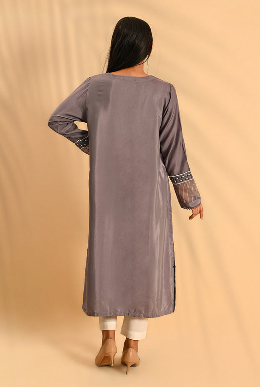 1PC | Poly viscose Emb. Gray Shirt | RTW