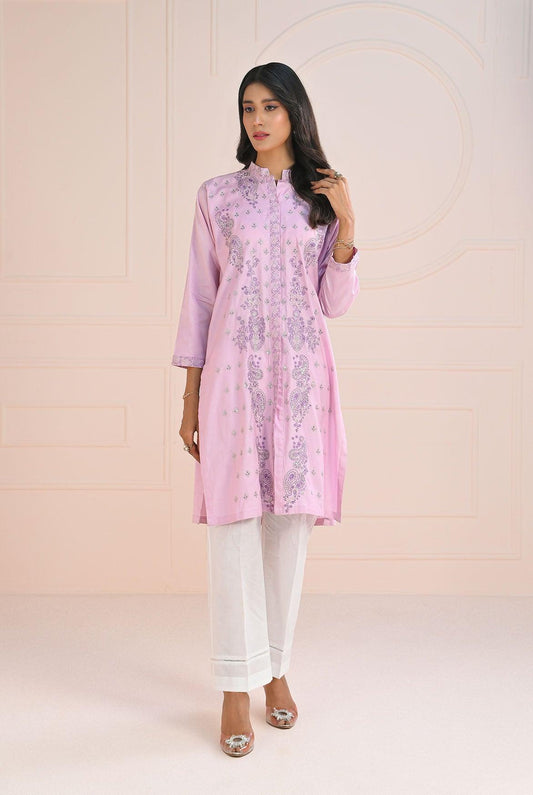 1 Pc | RTW | Dyed Embroidered Light Purple Cotton Satin Shirt