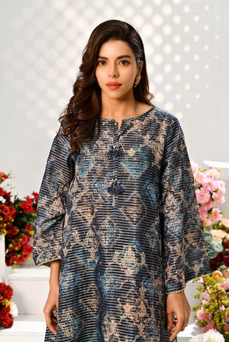 1 Pc | RTW | Digital Printed Chic n grey Lawn Shirt With Gold Zari