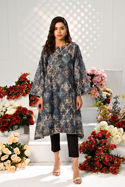 1 Pc Digital Printed Lawn Shirt With Gold Zari