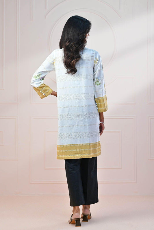 1 PC | RTW | Digital Printed Lawn Flaxen Yellow Shirt