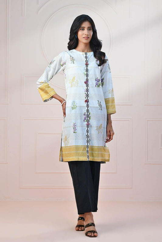 1 PC | RTW | Digital Printed Lawn Flaxen Yellow Shirt