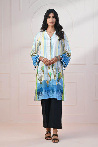 1 PC | RTW | Printed Lawn Maya Blue Shirt