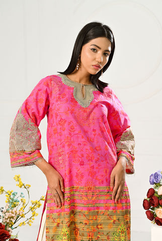 1 Pc | RTW | Embroidered Fancy Pink Lawn Shirt