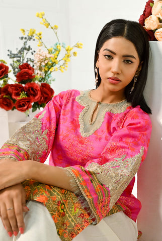 1 Pc | RTW | Embroidered Fancy Pink Lawn Shirt