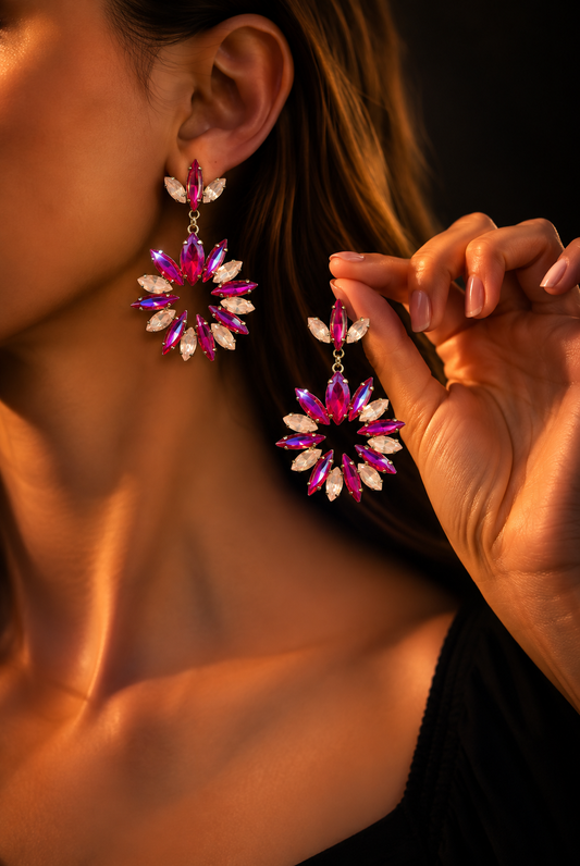 Fuchsia Crystal Bloom Drop Earrings