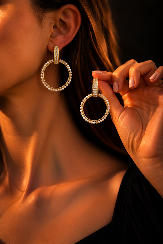 Pearl Halo Crystal Drop Earrings