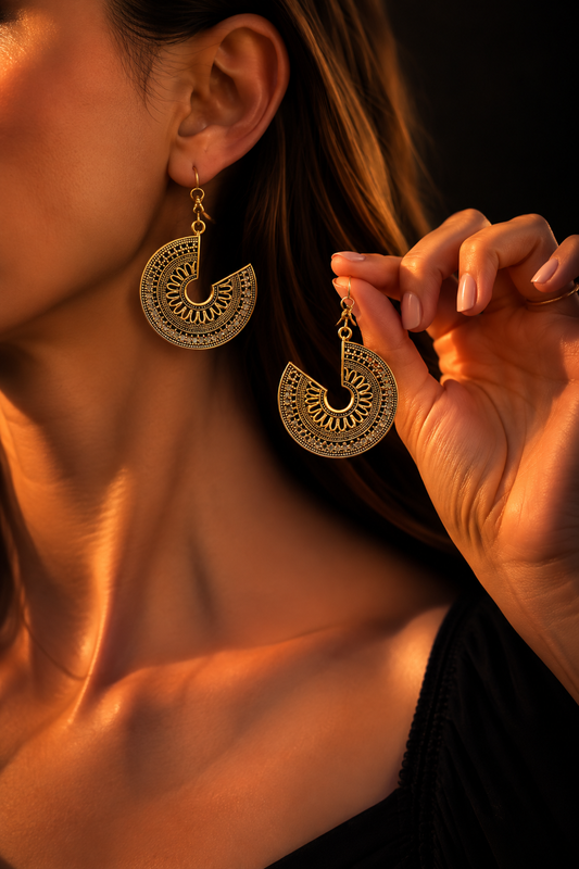 Golden Mandala Statement Drop Earrings
