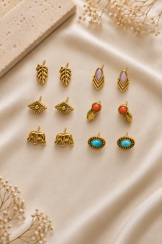 Golden Wanderlust Stud Earrings Set