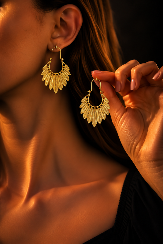 Golden Feather Cascade Earrings