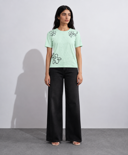 Mint Abstract Floral T-Shirt