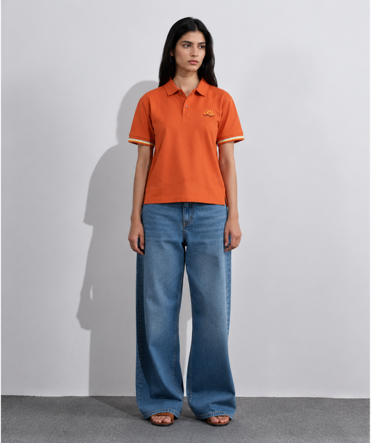 Orange Sunset Embroidered Polo T-Shirt