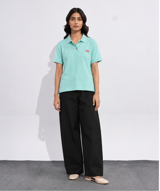 Aqua Pop-Up Embroidered Polo T-Shirt