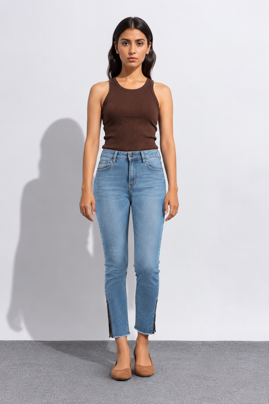 Women’s Raw Hem Light Blue Skinny Denim Jeans