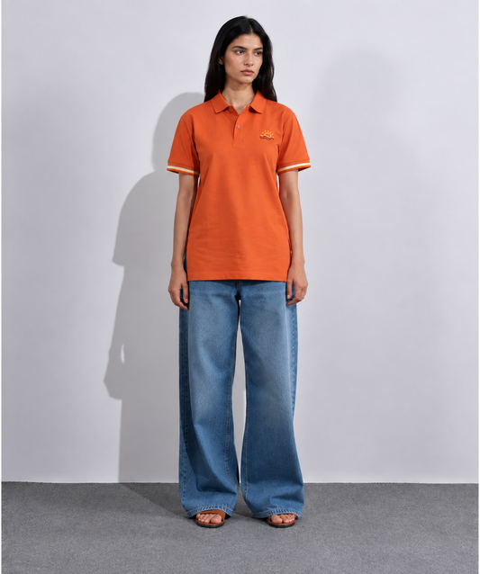 Orange Sunset Embroidered Polo T-Shirt